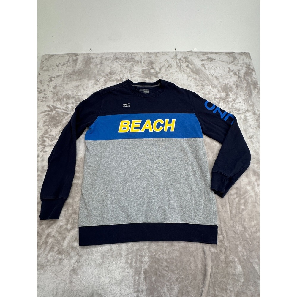 Mizuno Pullover Sweatshirt Mens Size XL Blue Gray Beach Sleeve Print Long Sleeve